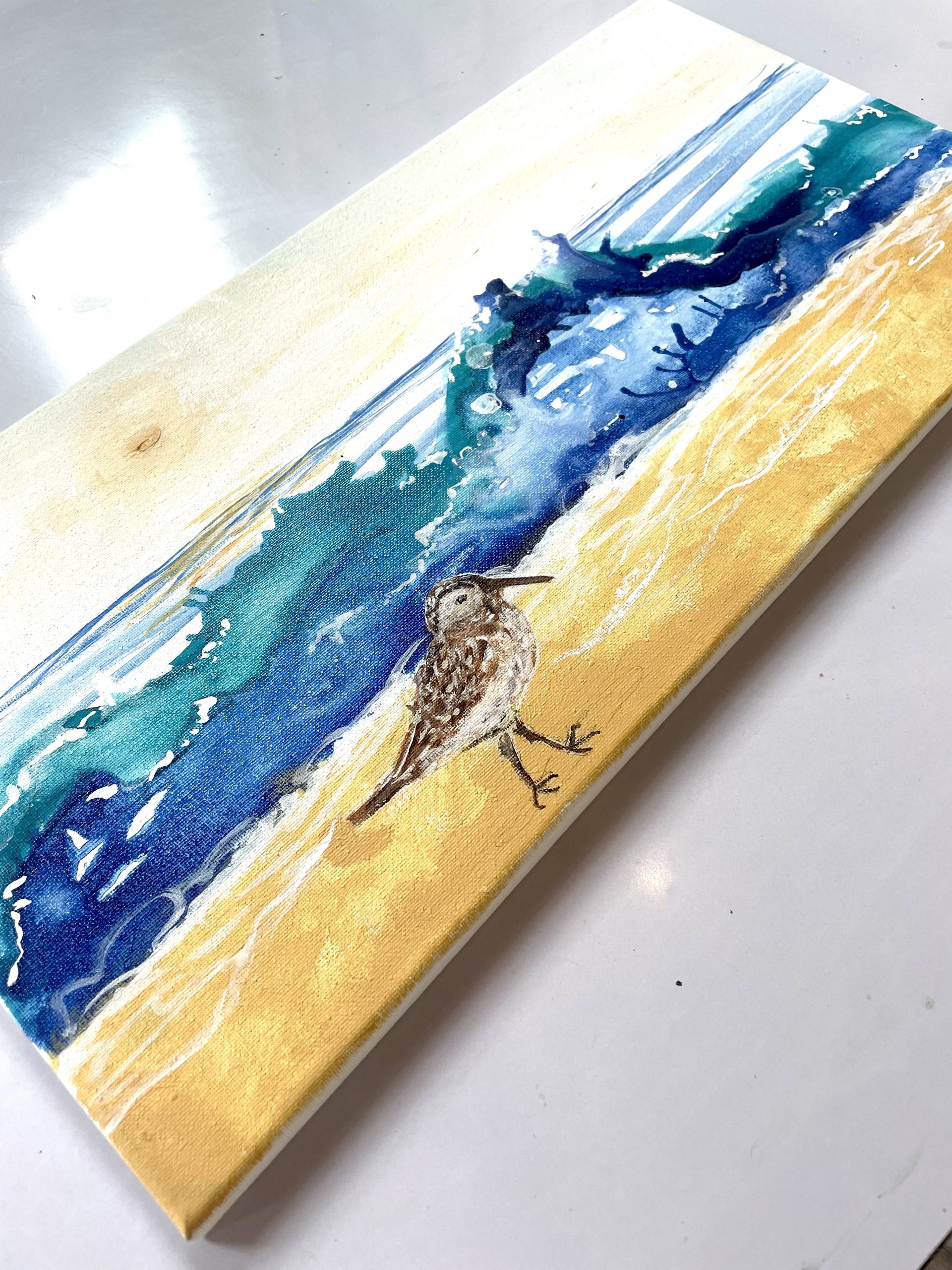 Sandpiper's view / Acrylic Ink painting Raye of Light Studio