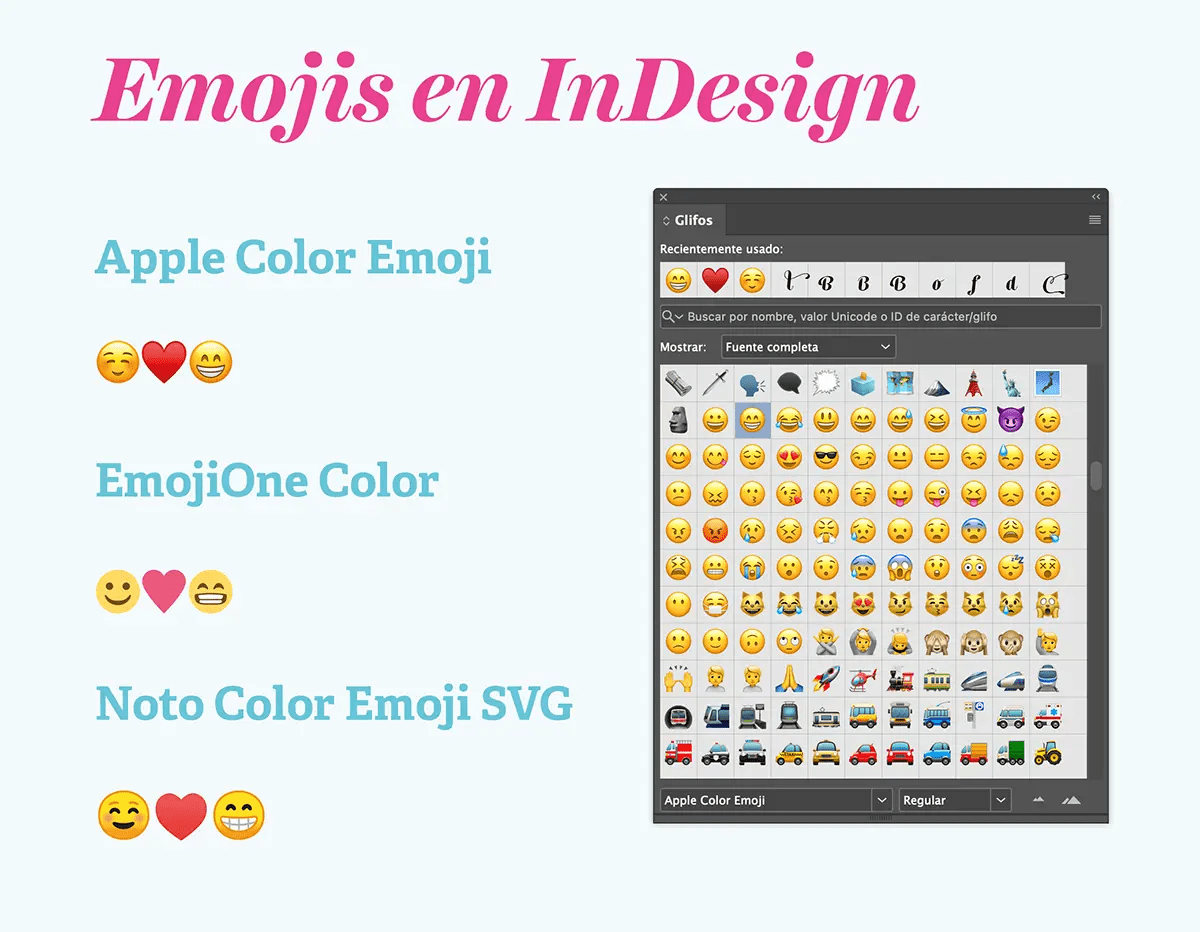 Emojis en InDesign Rayitas Azules Diseño Editorial y Tipografía