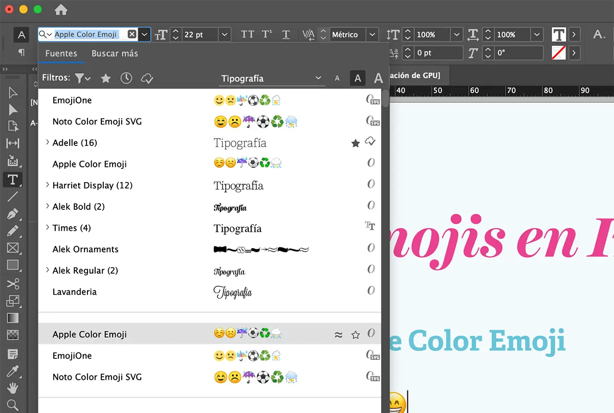 Emojis en InDesign Rayitas Azules Diseño Editorial y Tipografía