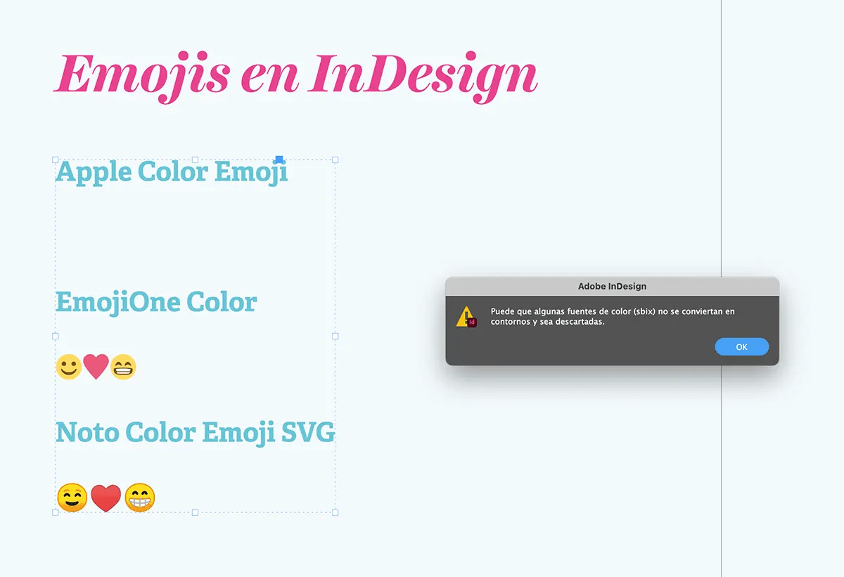 Emojis en InDesign Rayitas Azules Diseño Editorial y Tipografía