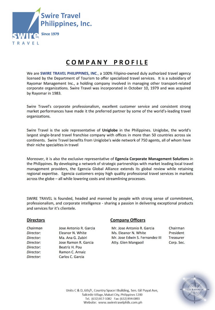 Travel Agency Company Profile Sample Pdf