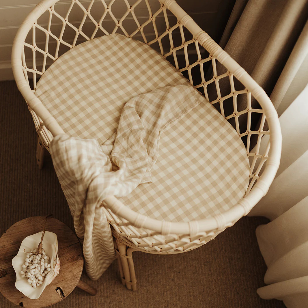 Fitted Organic Muslin Sheet Classic Gingham Beige