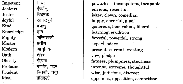 RBSE Class 9 English Grammar Antonyms and Synonyms 12