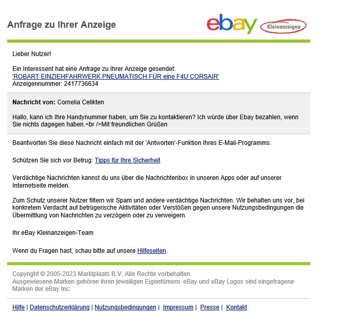 Betrugsmasche Ebay Kleinanzeige vorsicht bei solchen Mails