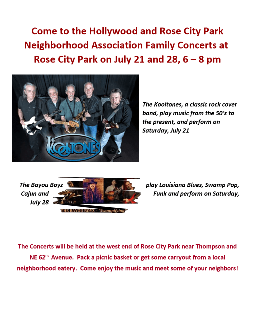 Concerts Rose City Park Neighborhood Association