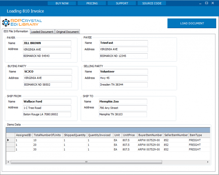 How To Load an 810 Invoice RDPCrystal EDI Library