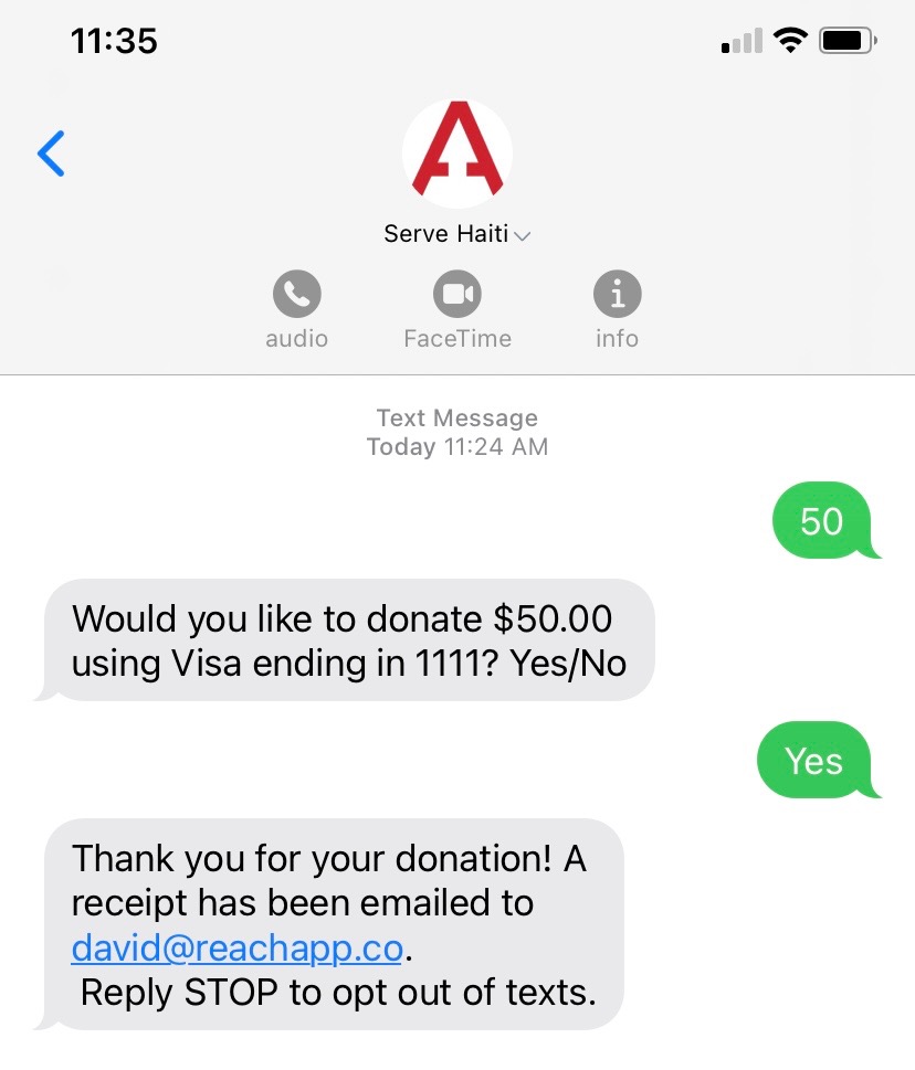 Donating via Text to Give REACH®