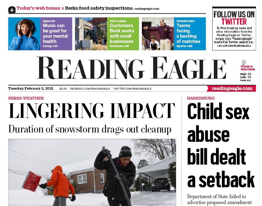 Delivery of Reading Eagle newspaper delayed by snowstorm Reading Eagle(01)