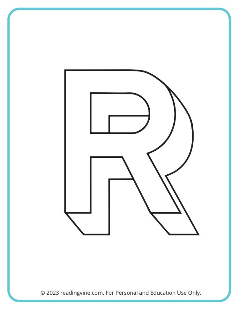 Letter R Coloring Pages - 3D image - ReadingVine