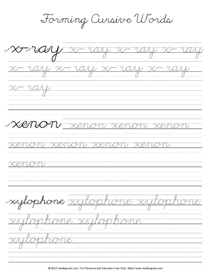 Cursive Writing - Letter X | ReadingVine.com
