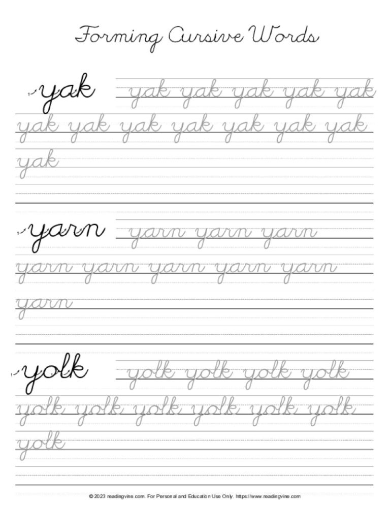 Cursive Letter Y Forming Cursive WordsImage ReadingVine