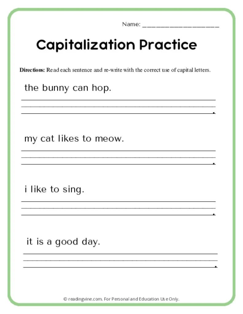 Capitalization Practice WorksheetImage ReadingVine
