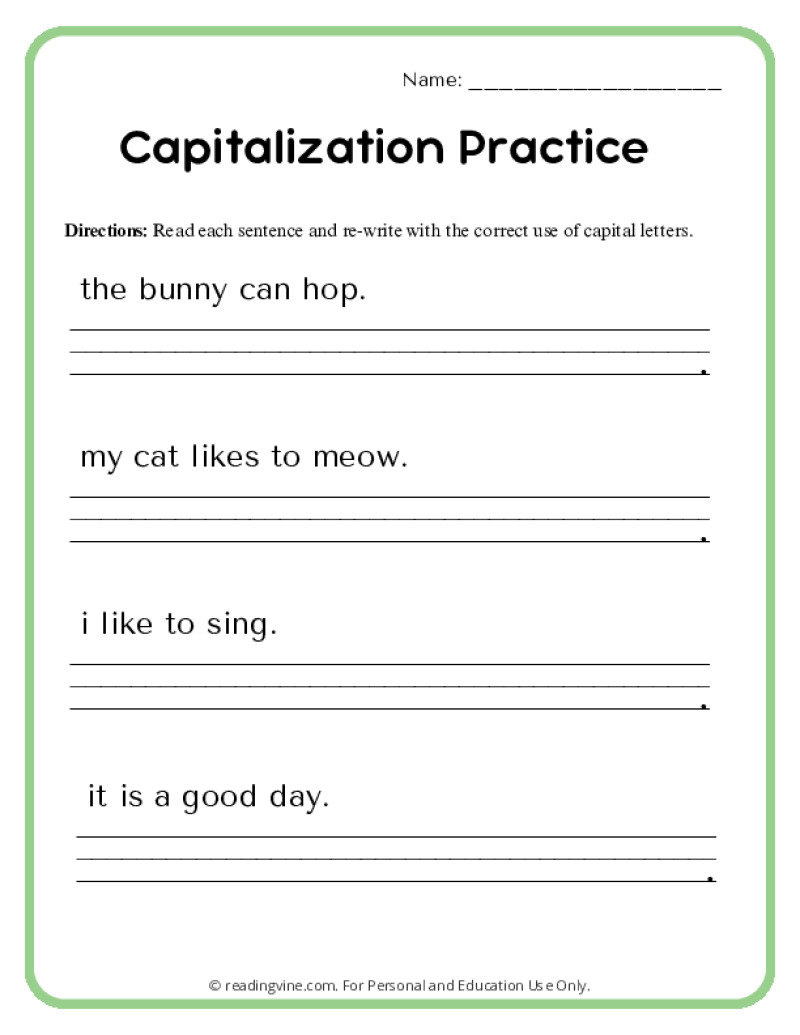 Capitalization Worksheets - ReadingVine