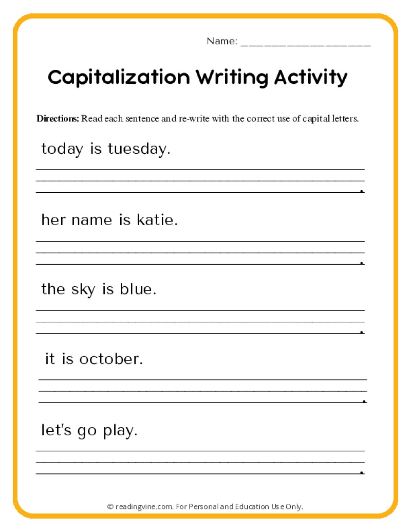 Capitalization Worksheets - ReadingVine