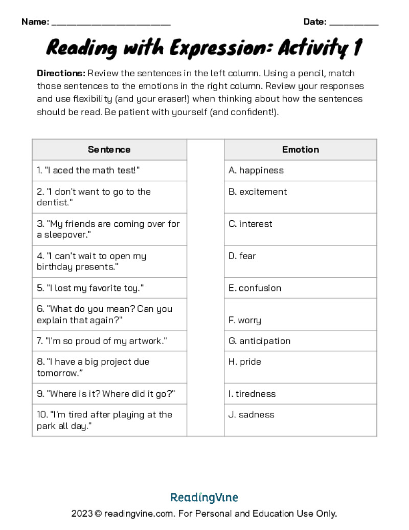 Reading With Expression Extension ActivityImage ReadingVine