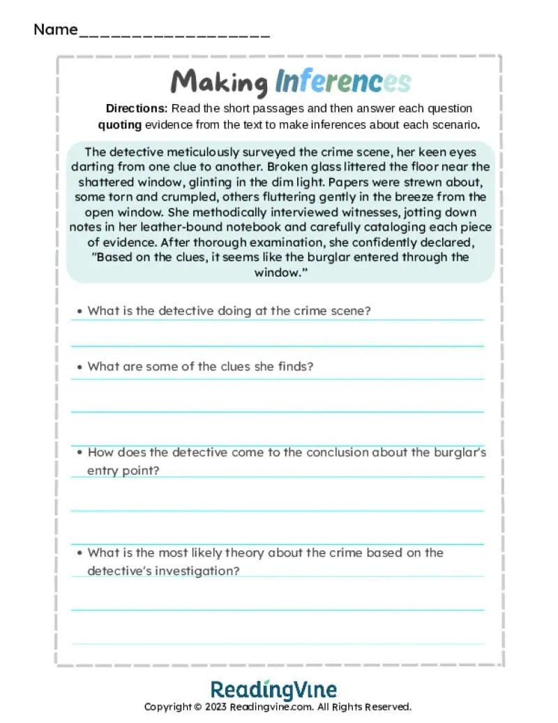 Inference Worksheets - ReadingVine
