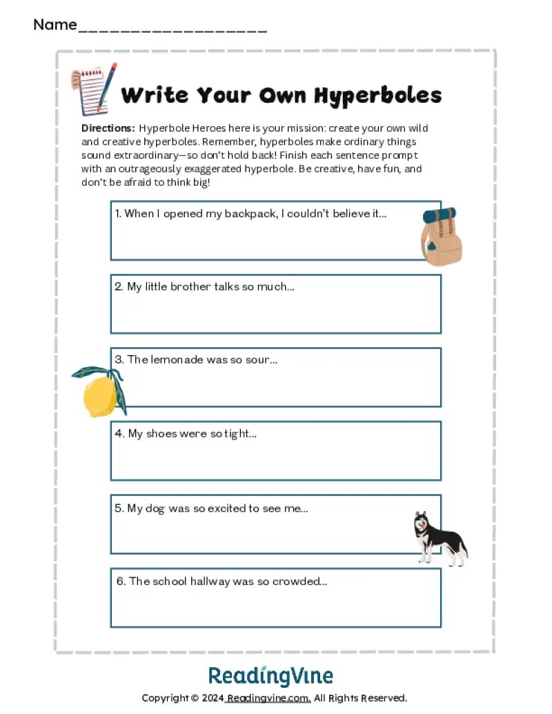 Hyperbole Worksheets
