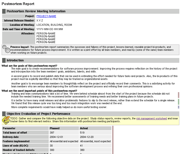Project post mortem report sample