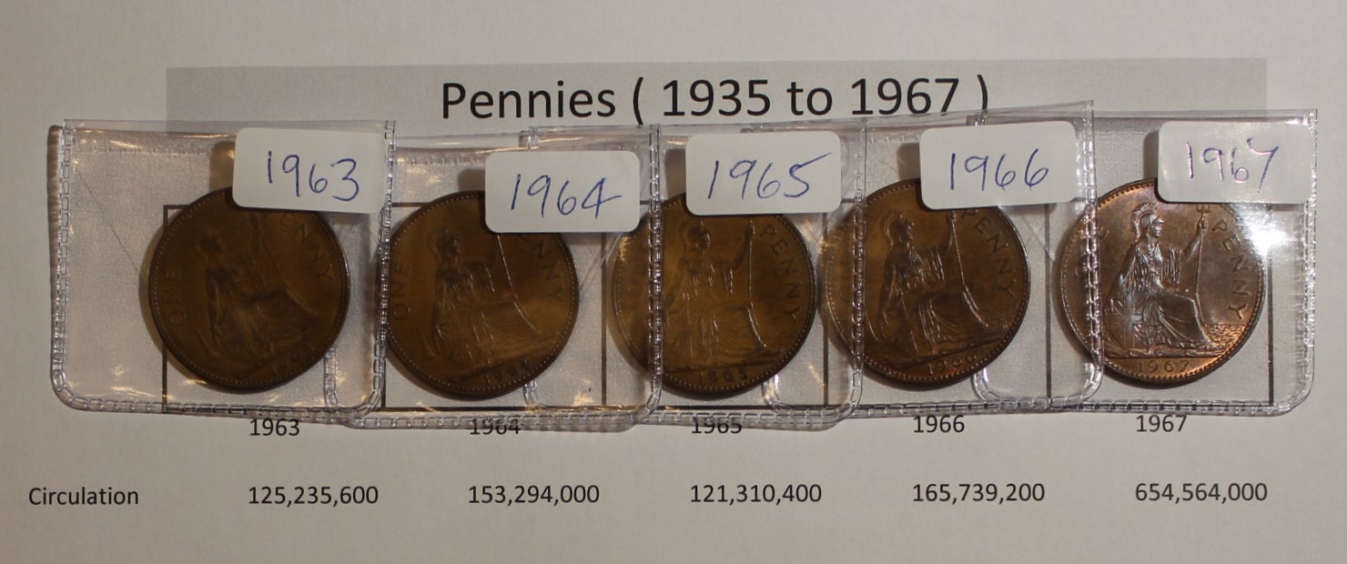 British Pennies 1935 to 1967 (Missing the 3 very rare years 1950,1951