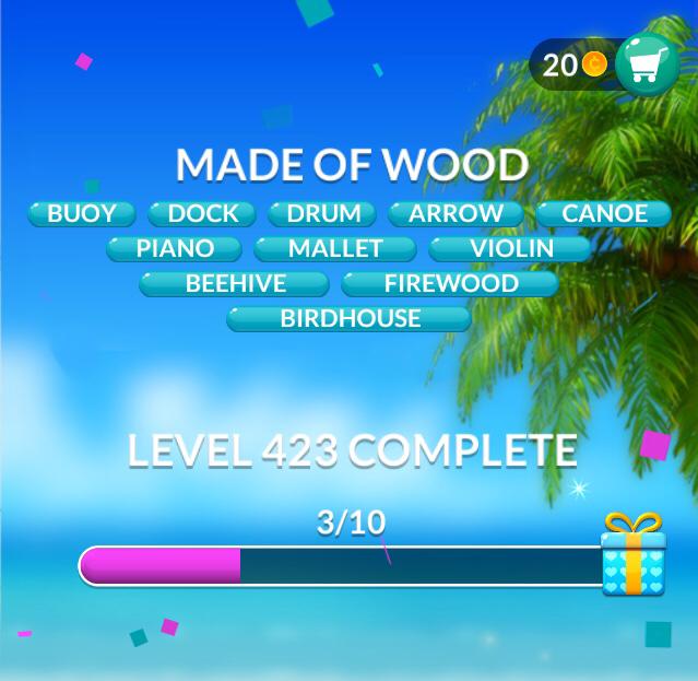 Word Stacks Level 423 Made of wood Answers » Qunb