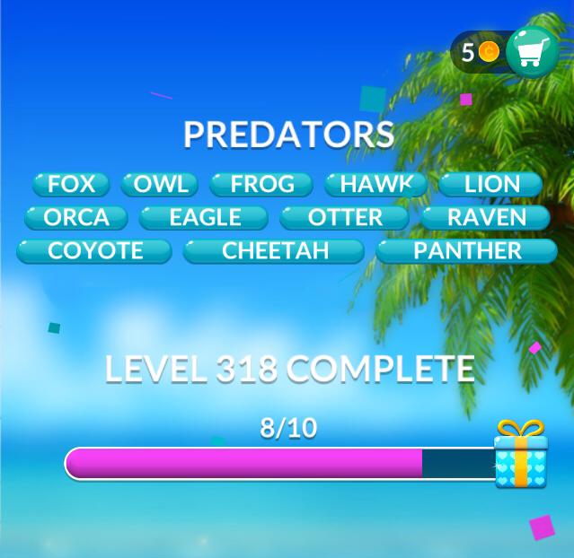Word Stacks Level 318 Predators Answers » Qunb
