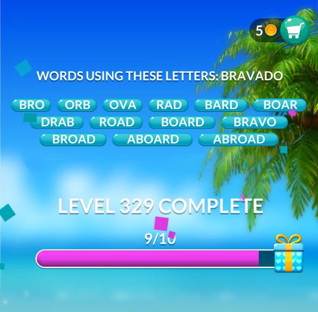 Word Stacks Level 329 Words using these letters BRAVADO Answers » Qunb
