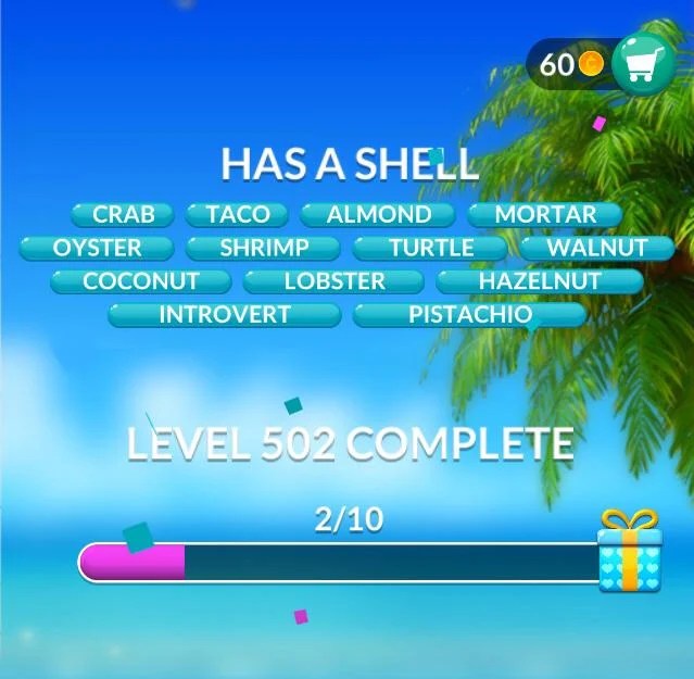 Word Stacks Level 502 Has a shell Answers » Qunb