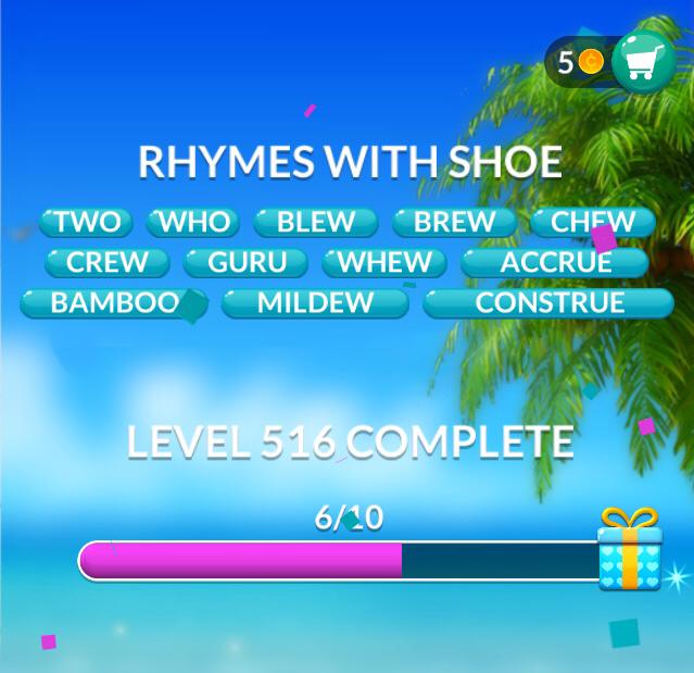 Word Stacks Level 516 Rhymes with shoe Answers » qunb