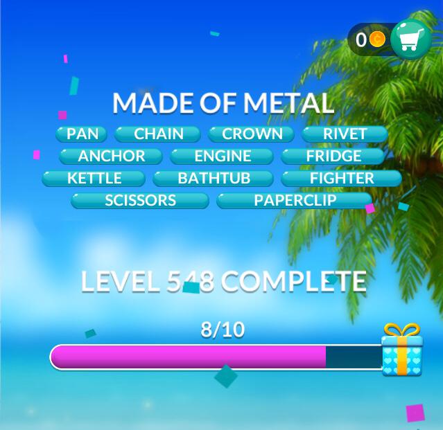 Word Stacks Level 548 Made of metal Answers » Qunb