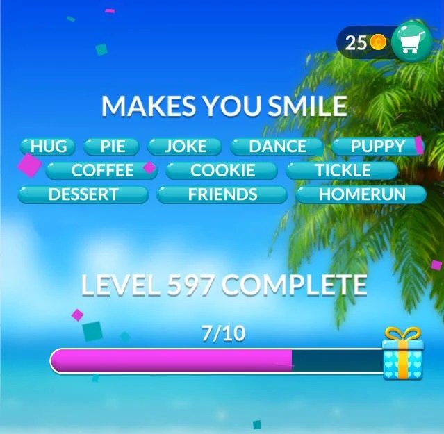 Word Stacks Level 597 Makes you smile Answers » Qunb