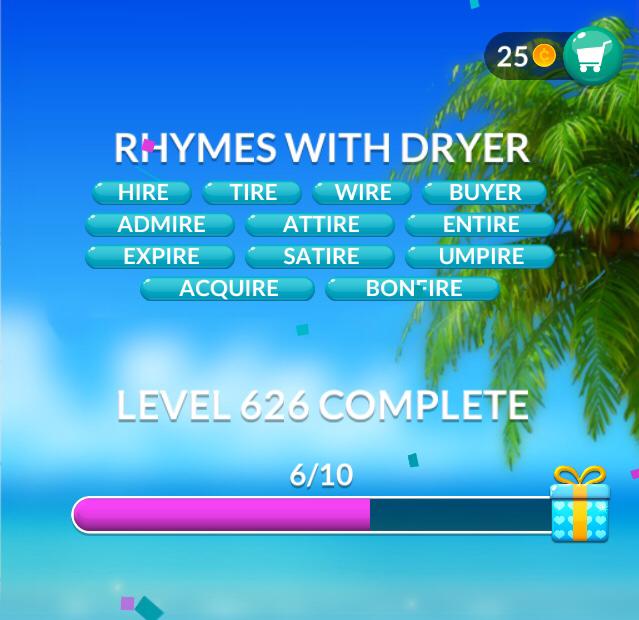 Word Stacks Level 626 Rhymes with dryer Answers » qunb