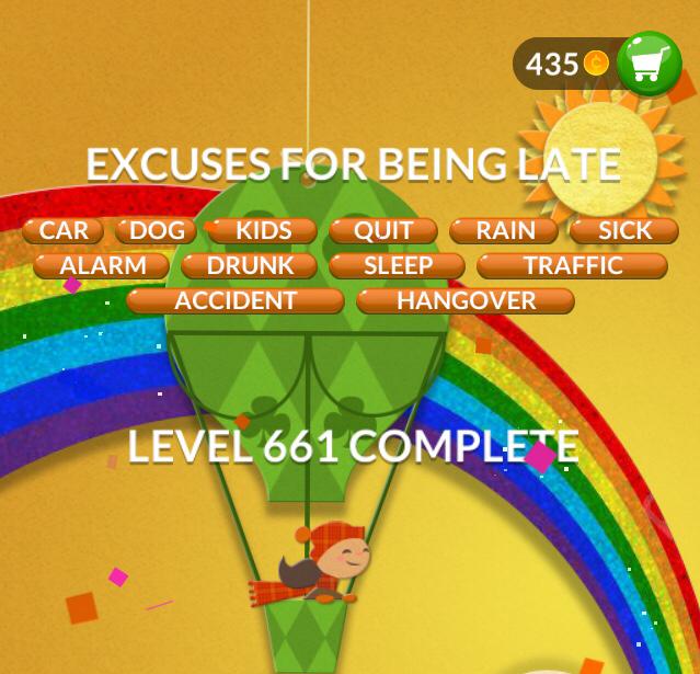 Word Stacks Level 661 Excuses for being late Answers » Qunb