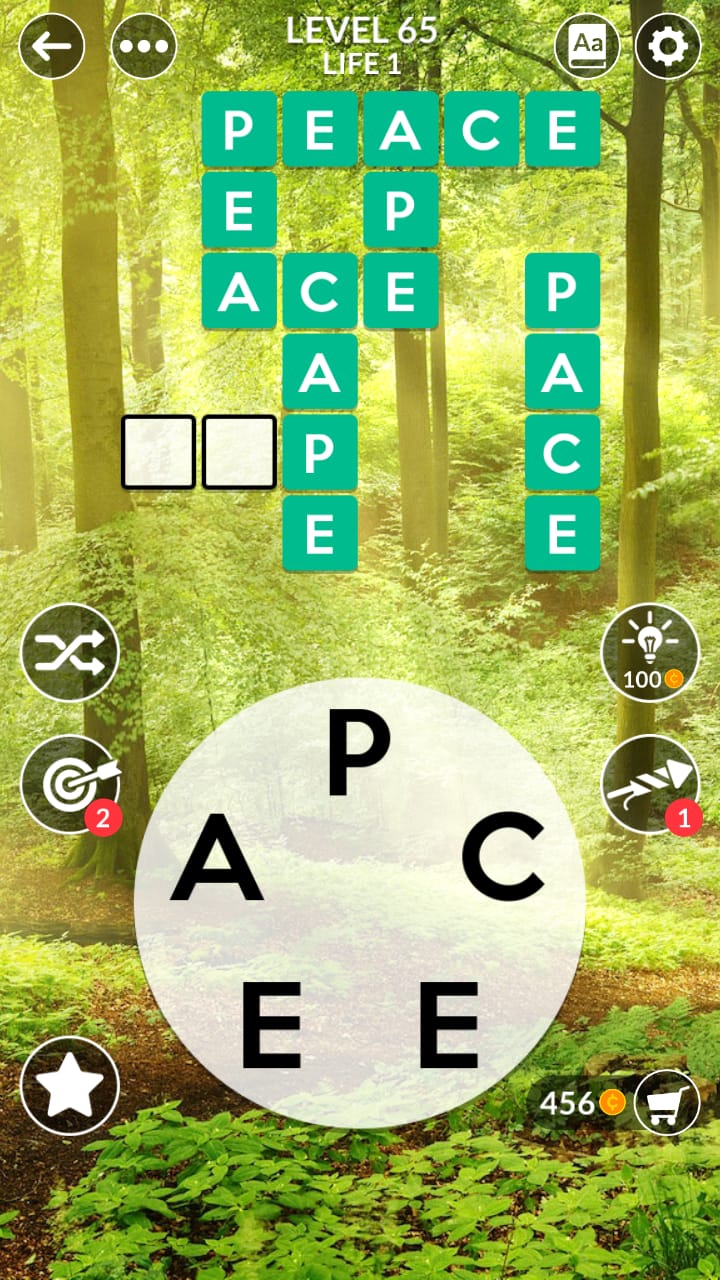Wordscapes Level 65 (Life 1 Forest) Answers and Solutions » Qunb