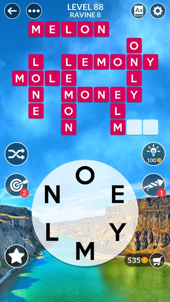 Wordscapes Level 88 (Ravine 8 Canyon) Answers and Solutions