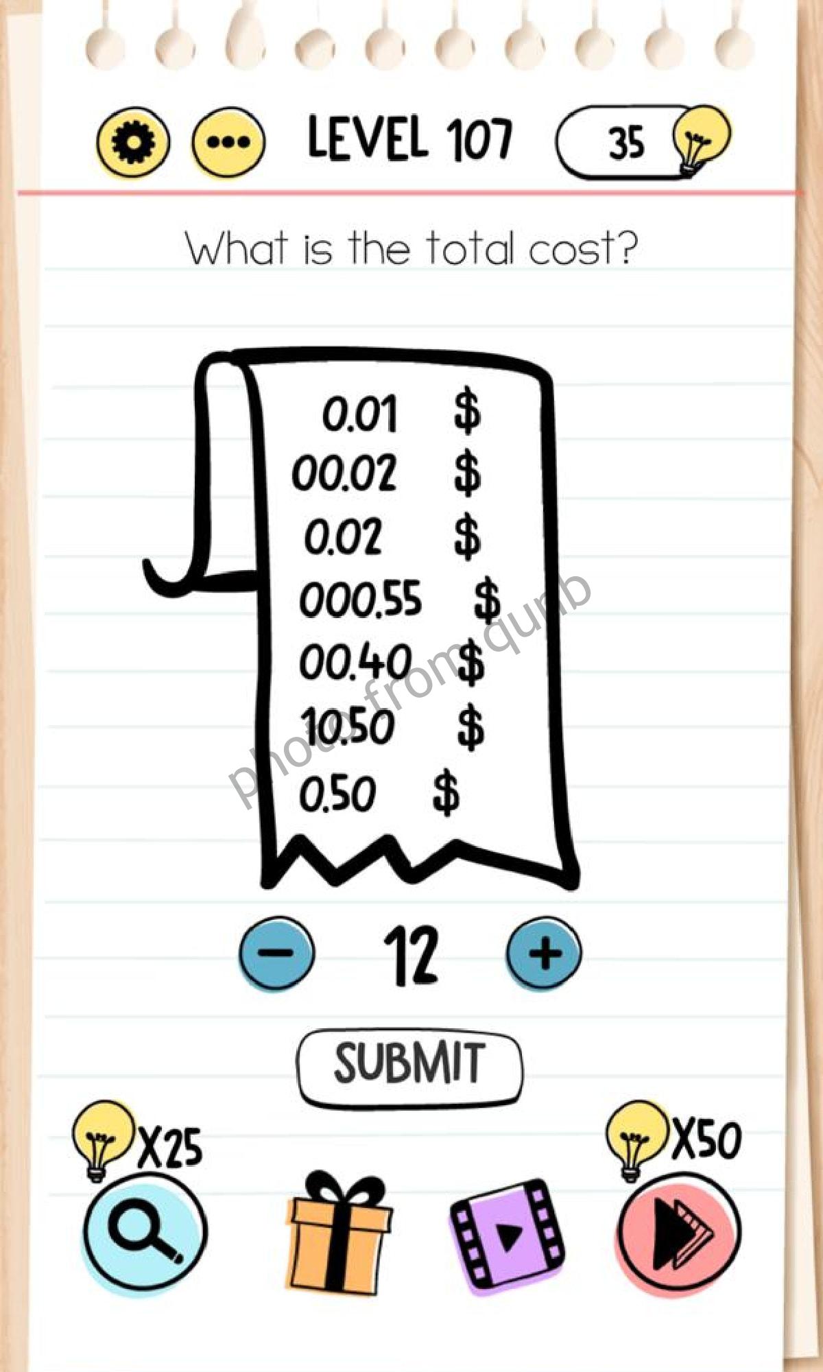 Brain Test Level 107 Whats is the total cost Answers Solutions » Qunb