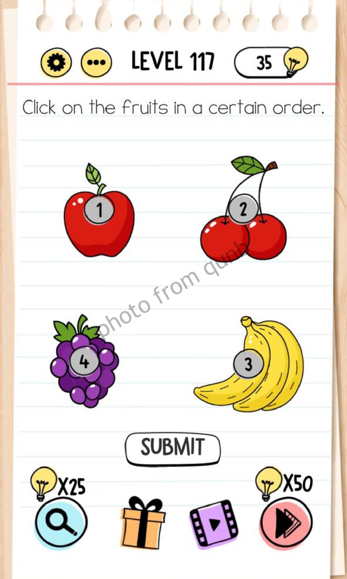 Brain Test Level 117 Click on the fruits in a certain order Answers