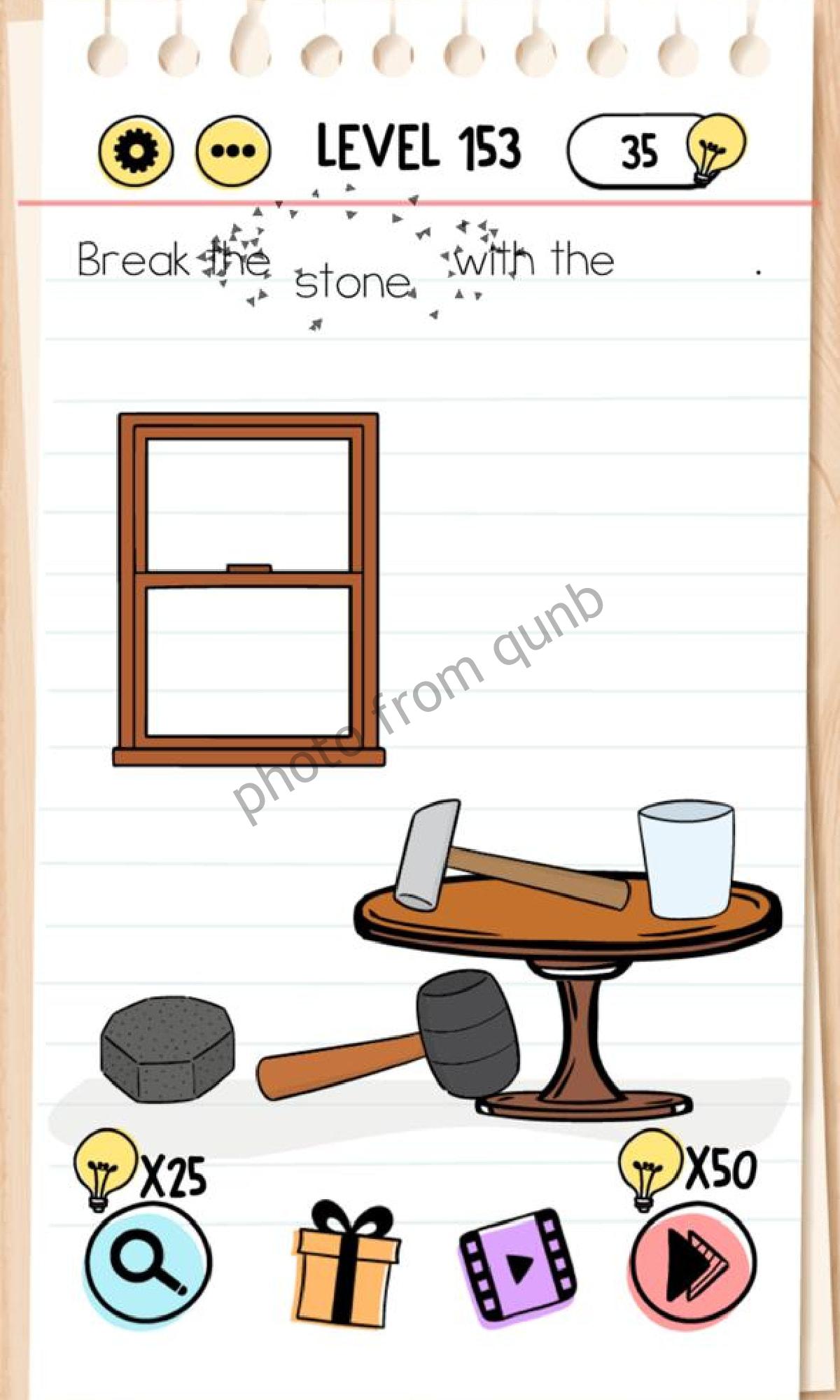 Brain Test Level 153 Break the window with the stone Answers Solutions » Qunb