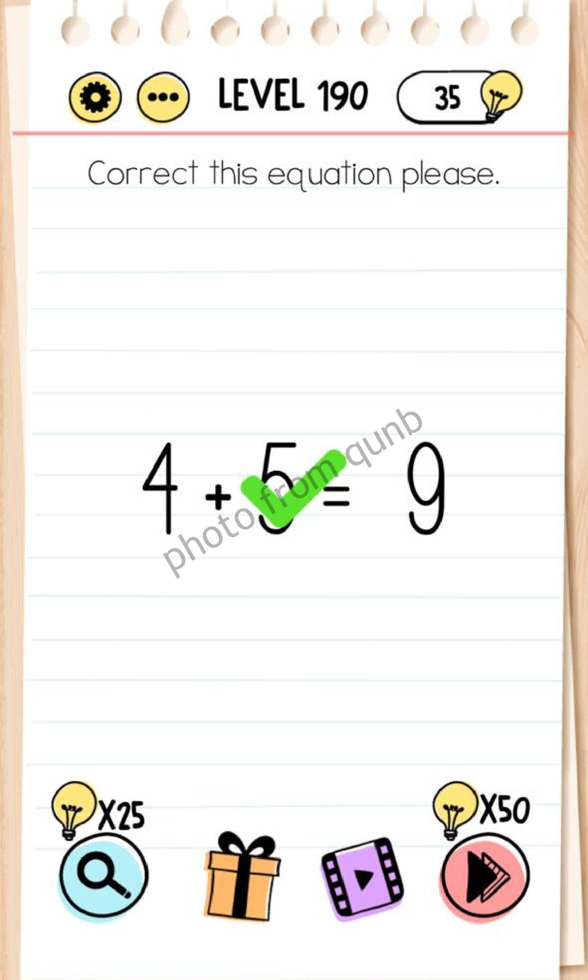 Brain Test Level 190 Correct this equation please Answers Solutions