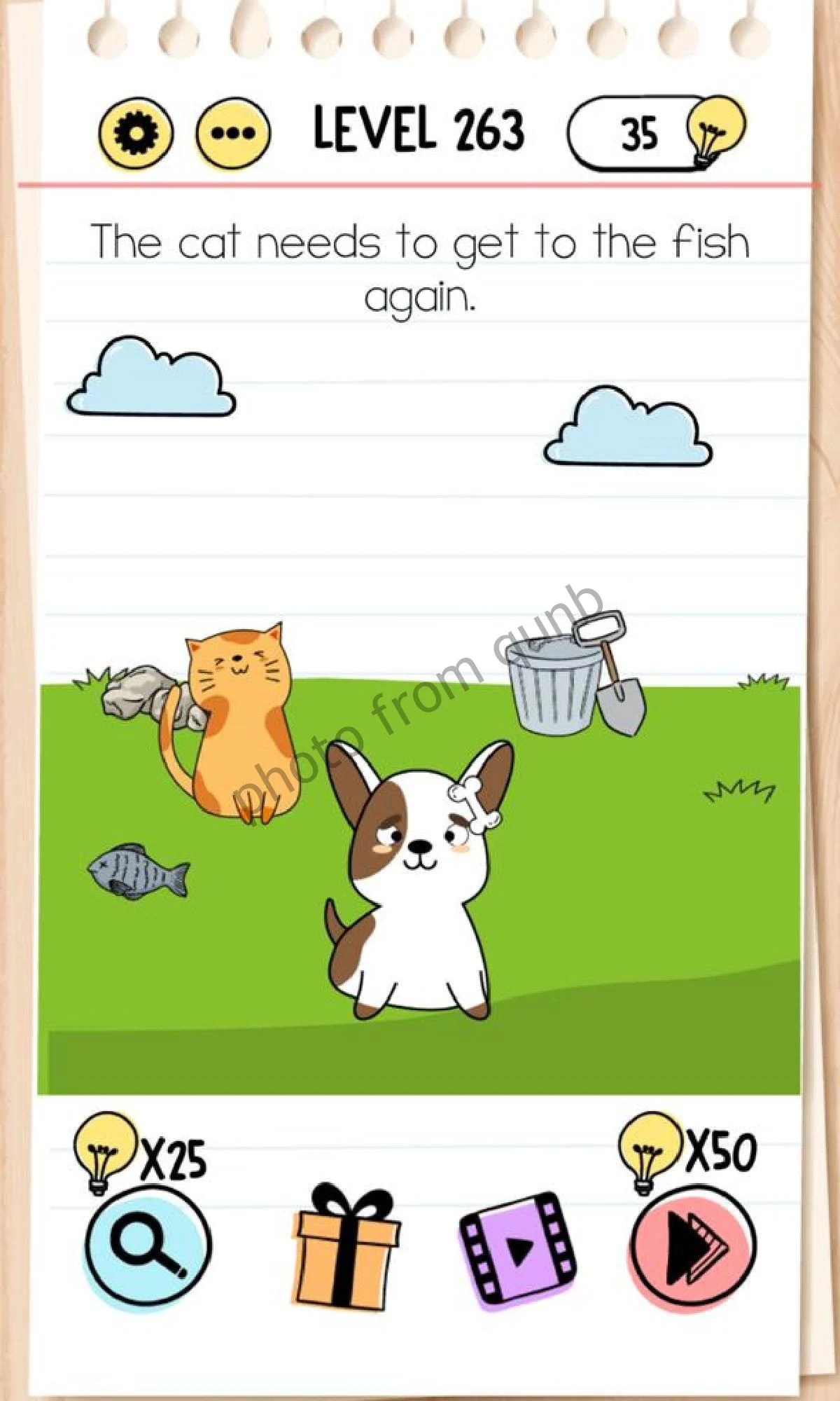 Brain Test Level 263 The cat needs to get to the fish again Answers