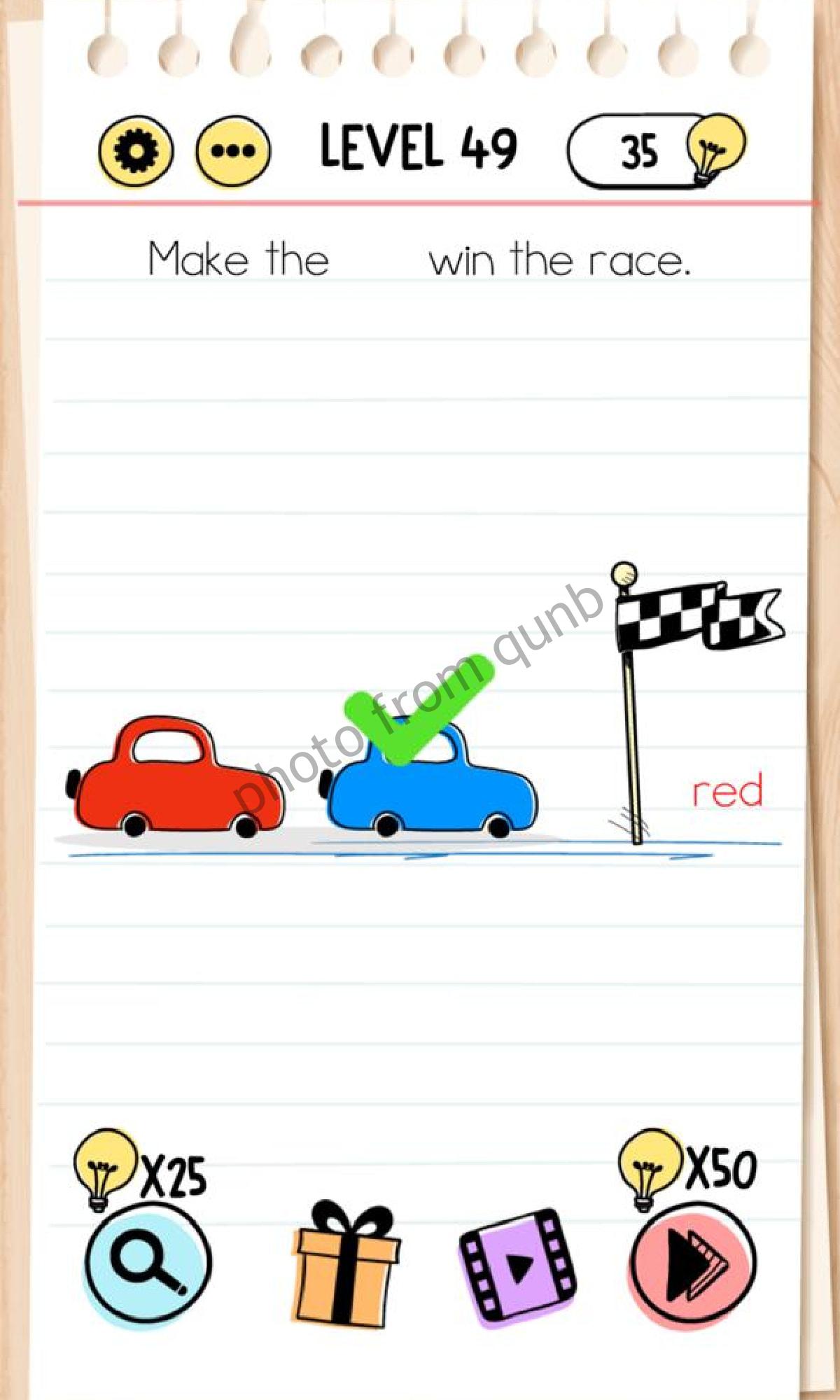 Brain Test Level 49 Make the red win the race Answers