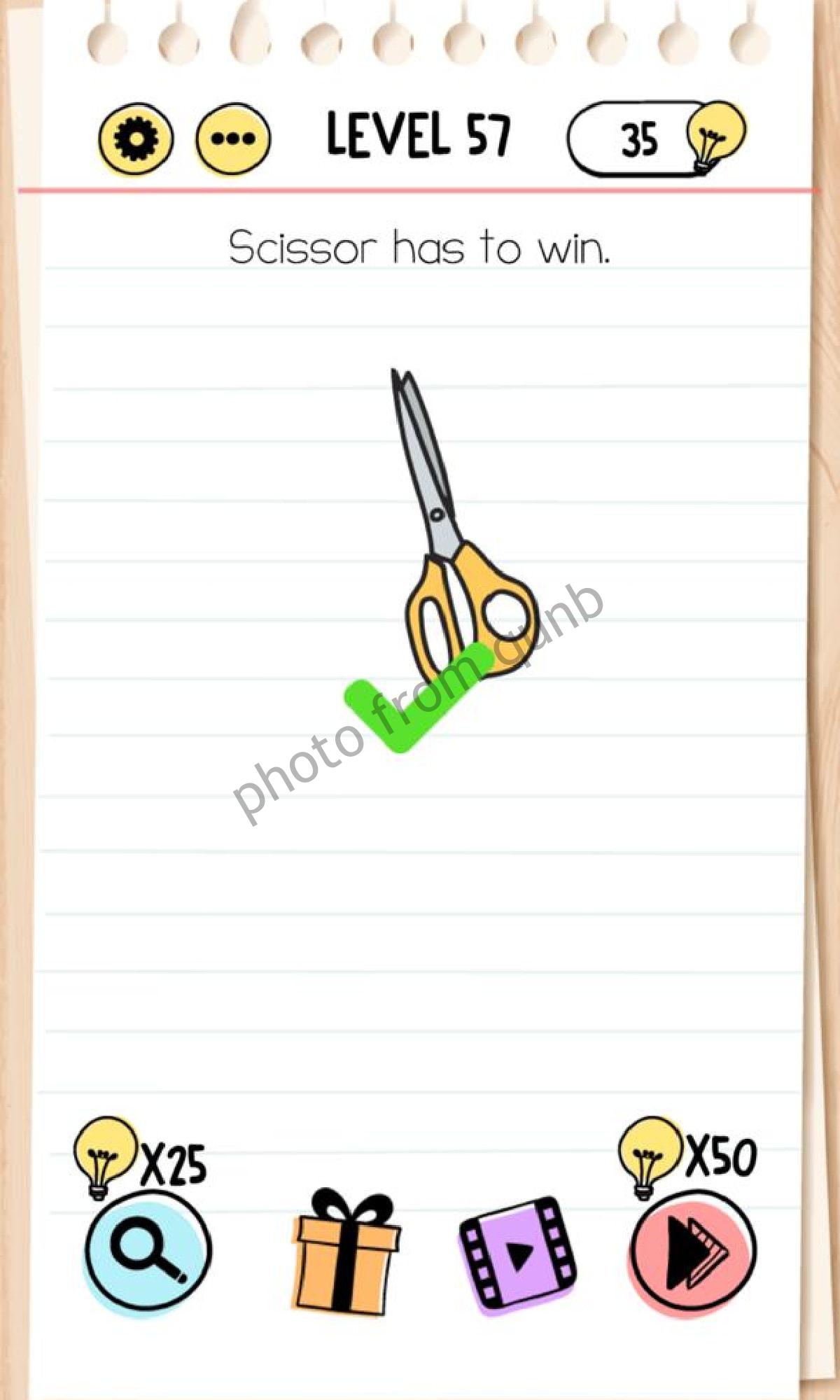 Brain Test Level 57 Scissor has to win Answers Solutions