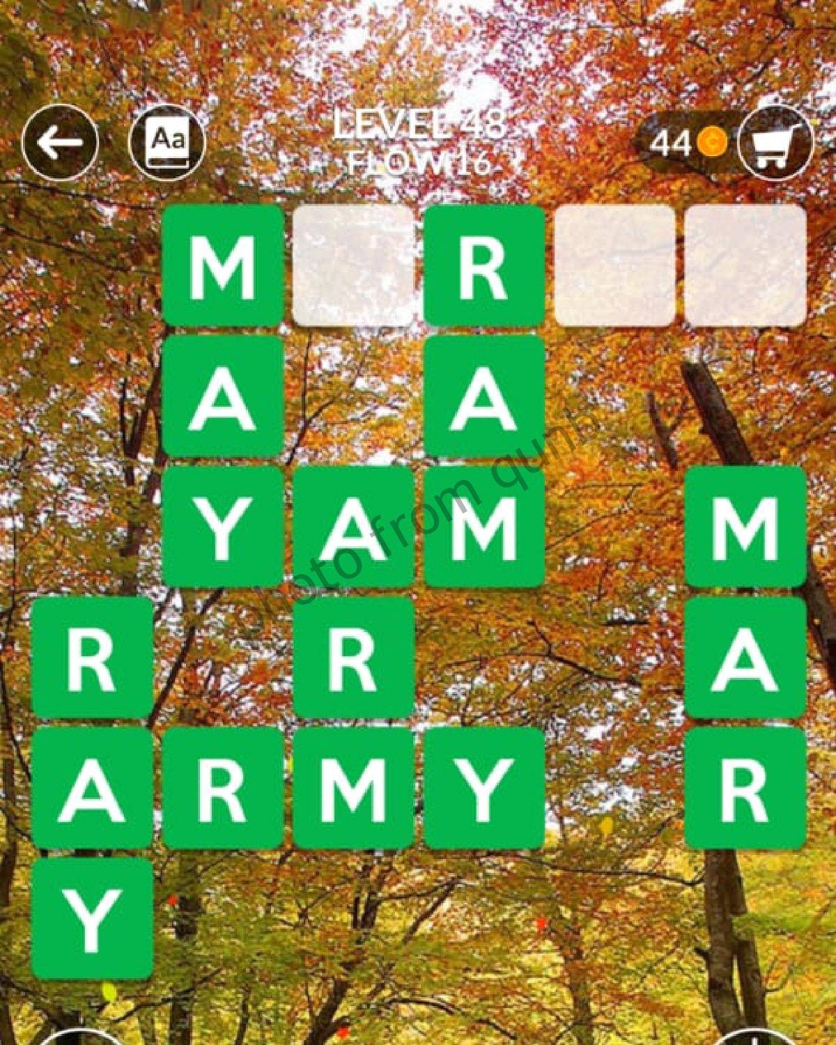 Wordscapes Level 48 Flow 16 Answers