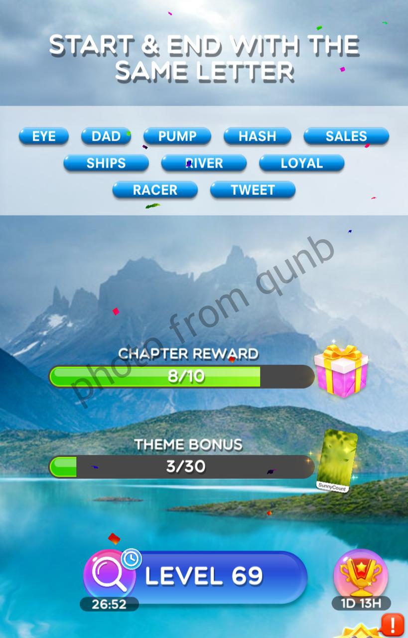 Word Crush Level 68 Start & End With The Same Letter Answers » Qunb