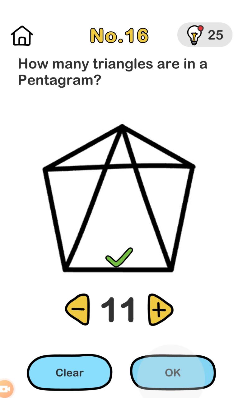 Brain Out No 16 How many triangles are in a Pentagram Answer