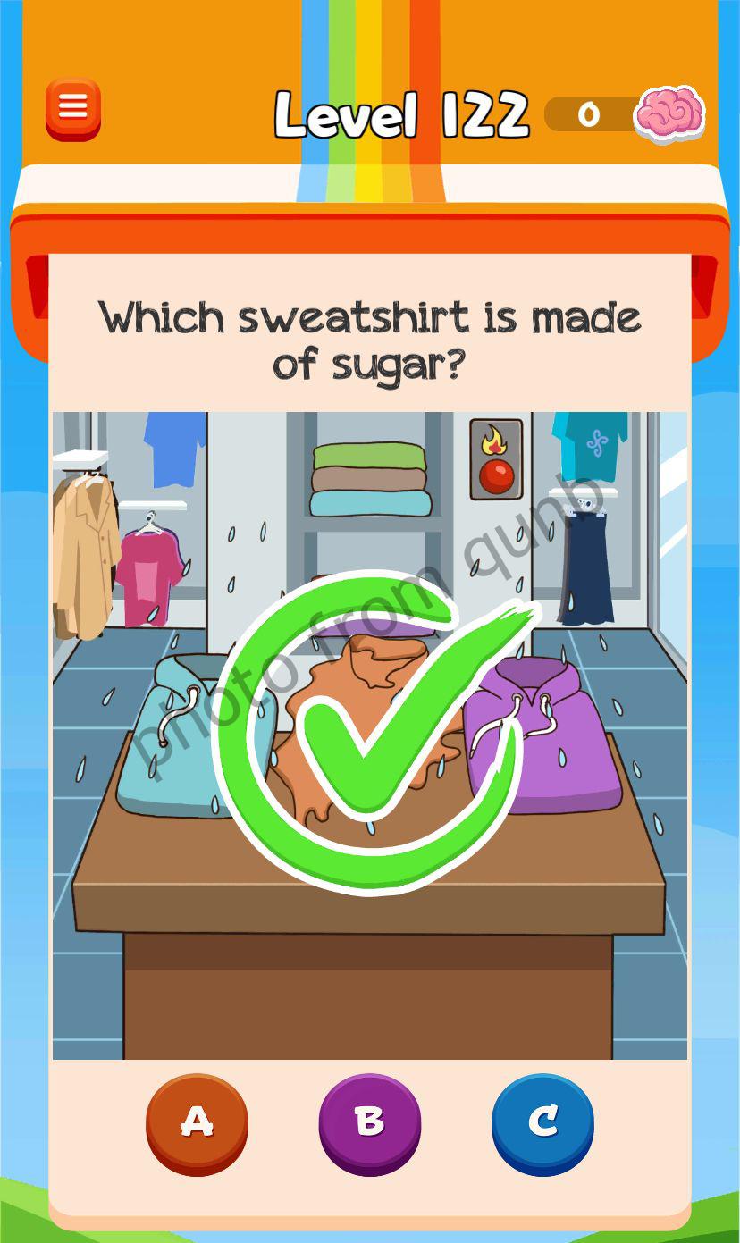 Braindom 3 Level 122 Which sweatshirt is made of sugar Answers » qunb