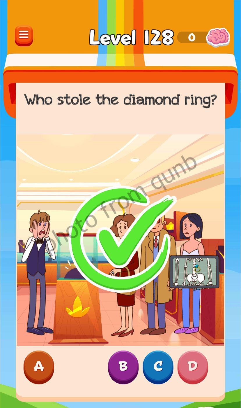 Braindom 3 Level 128 Who stole the diamond ring Answers » qunb