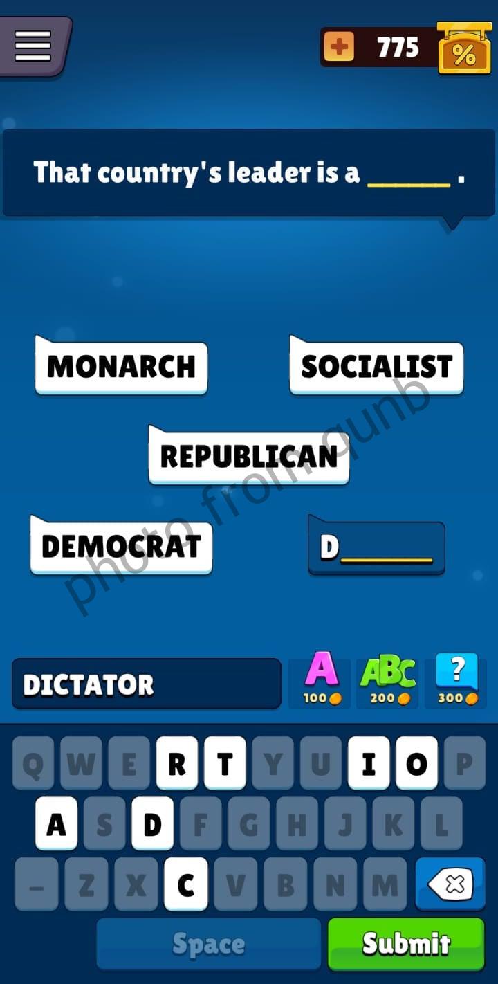 That country’s leader is a __ Popular Words Level 102