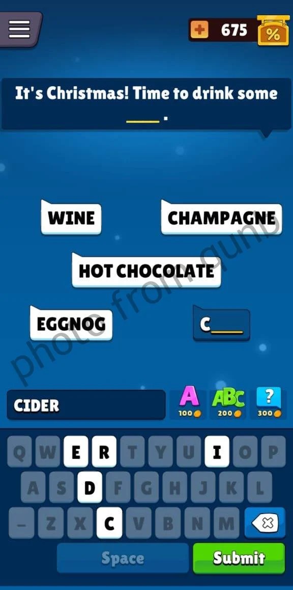 It’s Christmas! Time to drink some ____ Popular Words Level 98 » qunb