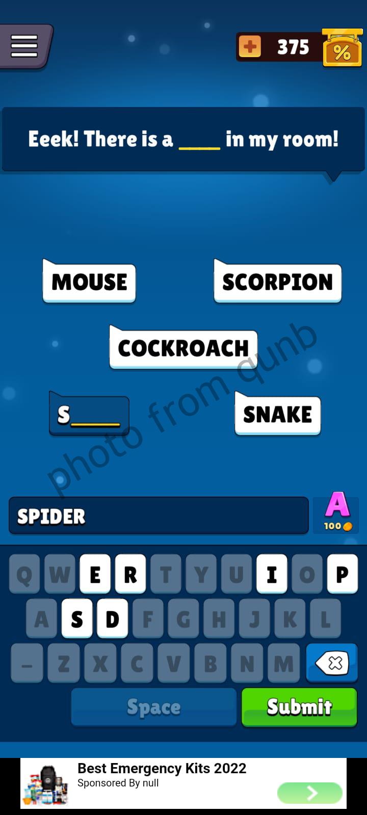 Eeek! There is a __ in my room Popular Words Level 17