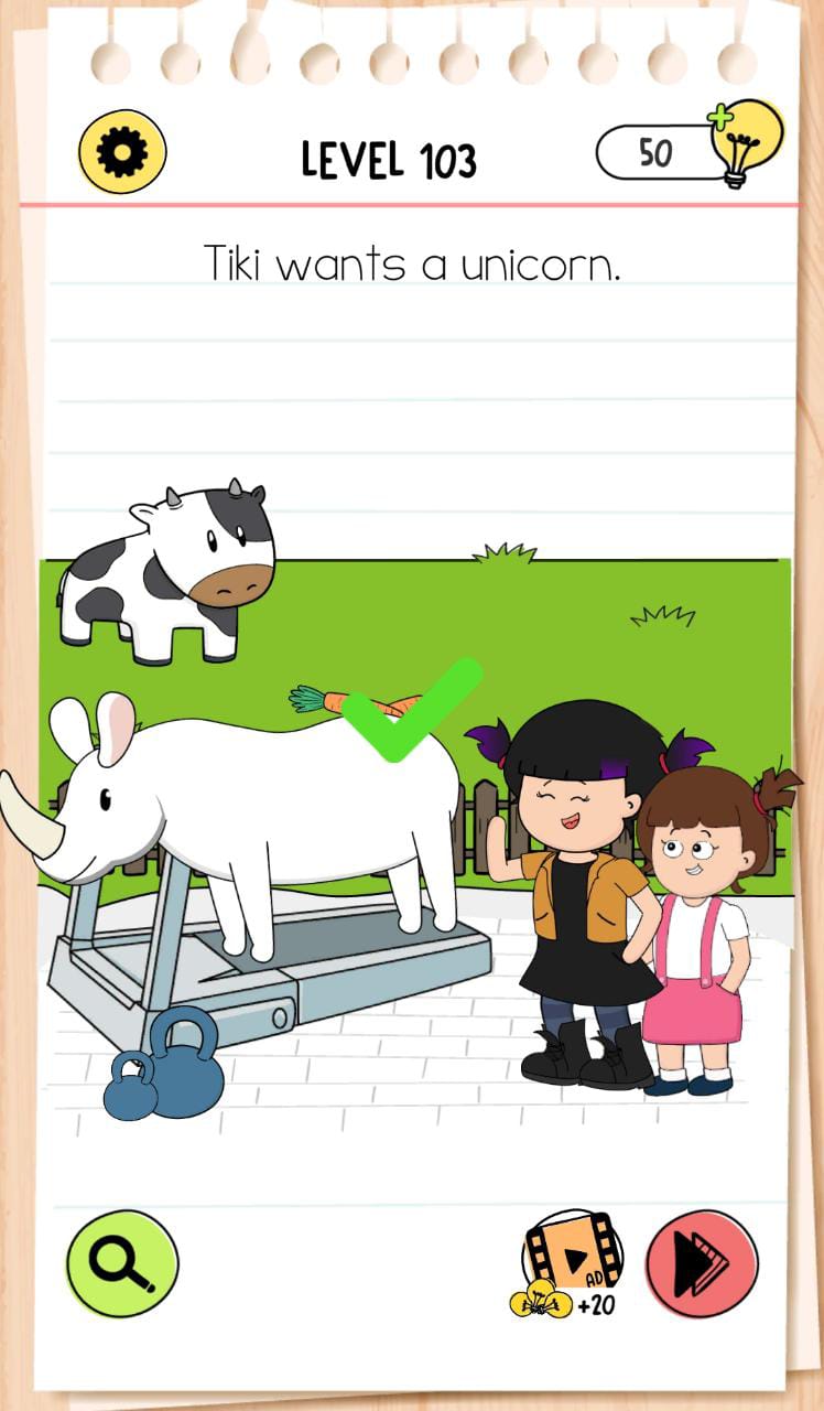 Brain Test 4 Level 103 Tiki wants a unicorn Answers and Solutions